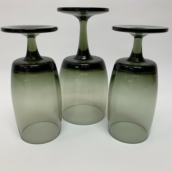 Vintage Smoke Gray Glass Glasses Footed Stem Lot of 3 - Picture 4 of 5